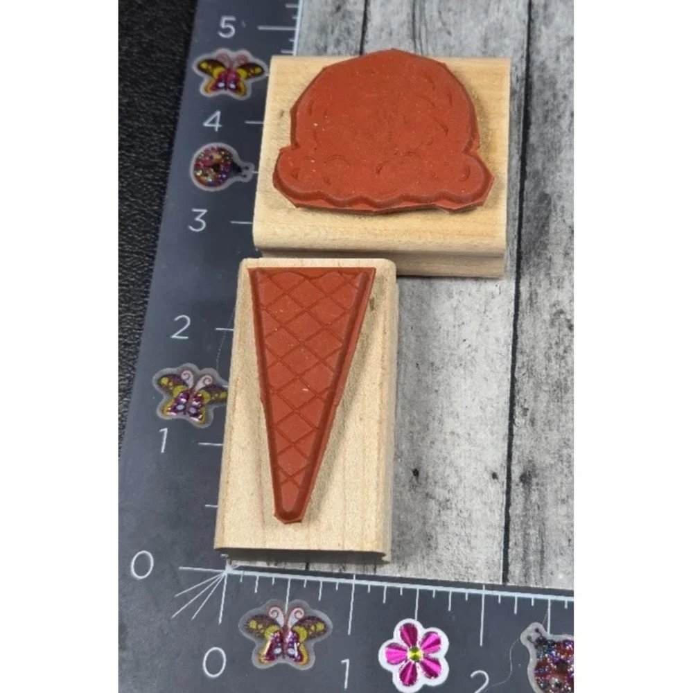 Stampin' Up! Ice Cream Cone 2 Piece Set Rubber Stamp Wood #L116